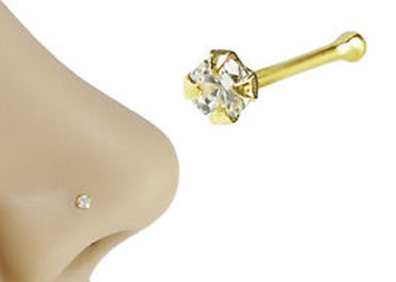 nez de l'or 18K de 1.25-3.0mm perçant l'ODM d'OEM avec la pierre naturelle