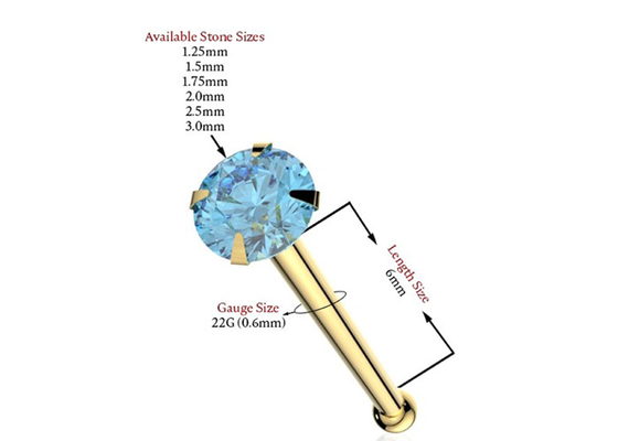 nez de l'or 18K de 1.25-3.0mm perçant l'ODM d'OEM avec la pierre naturelle