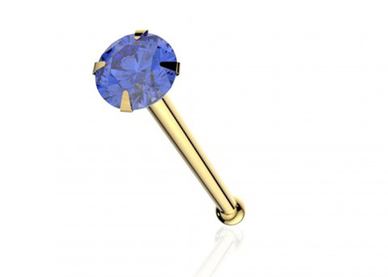 nez de l'or 18K de 1.25-3.0mm perçant l'ODM d'OEM avec la pierre naturelle