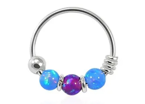 Le cercle du diamètre 8mm flairent perçant, nez Ring With d'or blanc 3 morceaux d'ODM d'Opal Stones