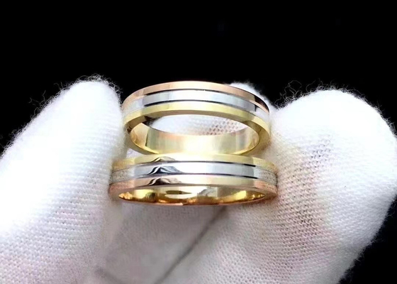 Anneau d'or de couleur de l'arrangement 3 de fourche, ODM d'OEM d'alliance de l'or 18k