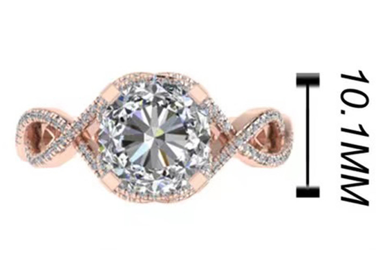 Coupe ronde brillante d'ODM 18K Rose Gold Ring 9mm pour le cadeau de mariage