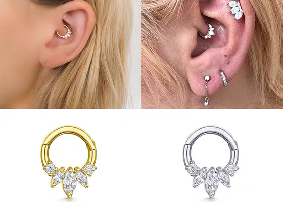 Clicker d'or de Marquise Cut 14K perçant la griffe quatre plaçant le type pour le nez de Daith de septum