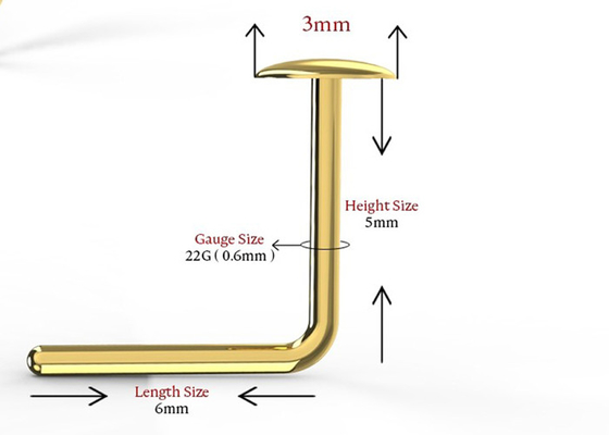 L forment le style perçant de bouton de nez de l'or 18K pour des femmes longueur de 6mm + de 5mm