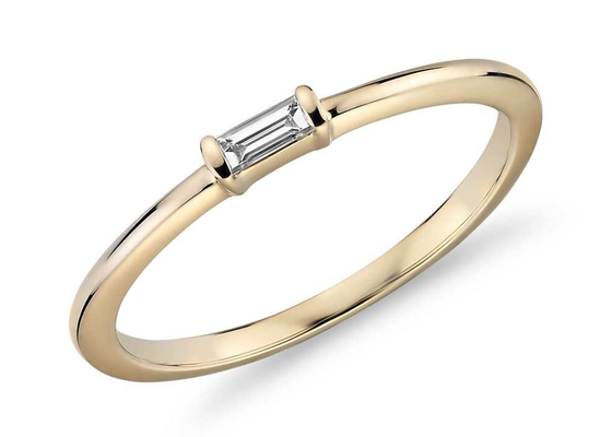 Fourche du poids 0.11ct de l'anneau d'or de la coupe 9K de baguette 2.0×4.0MM plaçant le type