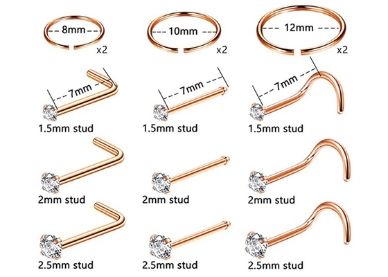 ODM 18k Rose Gold Nose Ring, flairent le diamant naturel de Pin With 1.5-2.5mm de perforation
