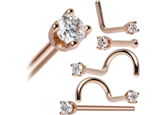 ODM 18k Rose Gold Nose Ring, flairent le diamant naturel de Pin With 1.5-2.5mm de perforation