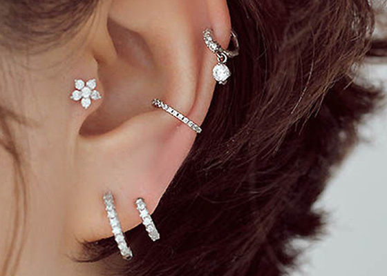 anneau perçant de tragus des diamants 0.1ct, nez Ring Inner Dia d'or blanc 8-15mm