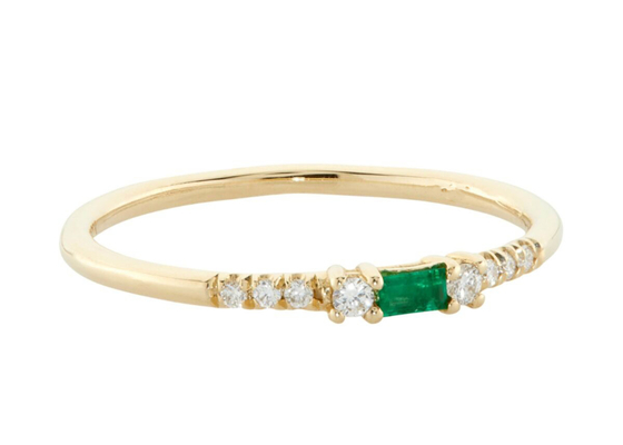 la baguette de 4×6mm a coupé Emerald Ring, 14k l'or jaune Emerald Ring Fashion Style