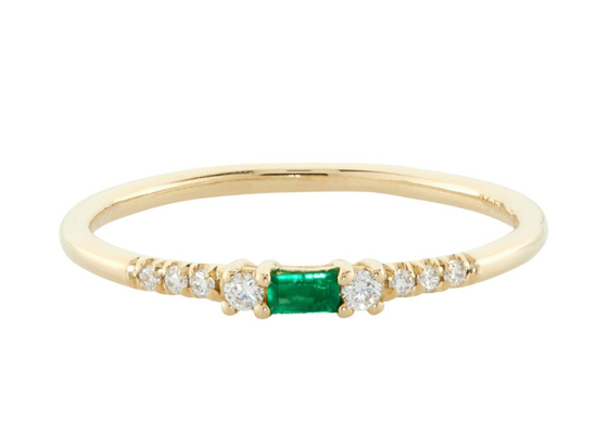 la baguette de 4×6mm a coupé Emerald Ring, 14k l'or jaune Emerald Ring Fashion Style