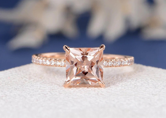Taille réelle de Diamond Jewellery Ring Princess Cut 6×6mm de Morganite