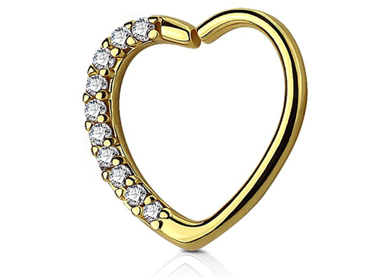 Boucle d'oreille classique de cercle de cartilage de l'or 14k, forme 16G Diamond Cartilage Earring de coeur