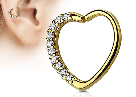 Boucle d'oreille classique de cercle de cartilage de l'or 14k, forme 16G Diamond Cartilage Earring de coeur