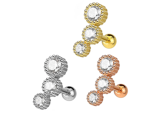 Boucles d'oreille perçantes de bijoux de corps stérile d'or pour l'ODM du diamètre 3×3mm de tragus de cartilage