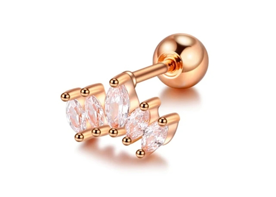 longueur perçante des boucles d'oreille 6mm de bijoux de corps d'or de forme de la couronne 16g avec le diamant de Mq
