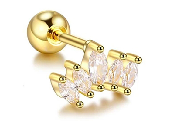 longueur perçante des boucles d'oreille 6mm de bijoux de corps d'or de forme de la couronne 16g avec le diamant de Mq