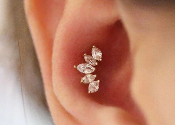 longueur perçante des boucles d'oreille 6mm de bijoux de corps d'or de forme de la couronne 16g avec le diamant de Mq