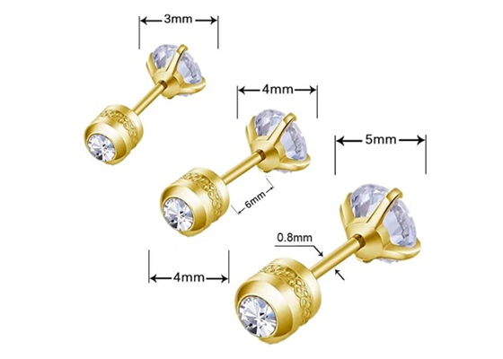 Boucles d'oreille arrières plates de goujon de l'or 14k hypoallergénique avec le diamant rond 4mm minuscule de 2mm