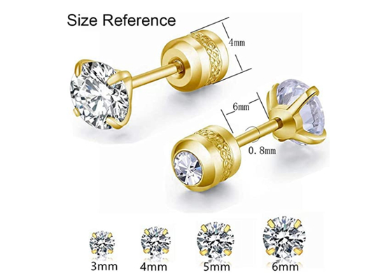 Boucles d'oreille arrières plates de goujon de l'or 14k hypoallergénique avec le diamant rond 4mm minuscule de 2mm