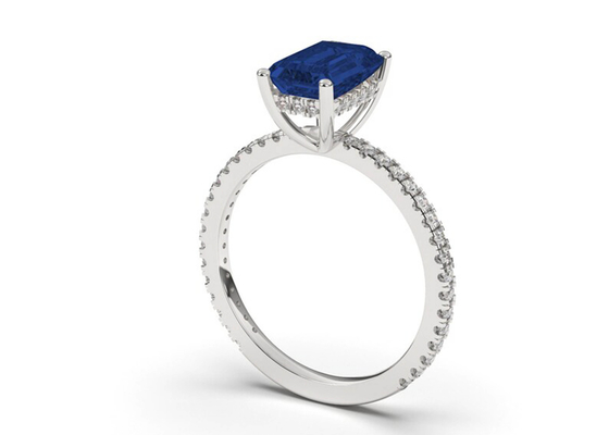 Taille bleue de Sapphire Real Diamond Jewellery Ring Emerald Cut 8×6mm