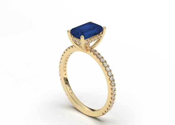 Taille bleue de Sapphire Real Diamond Jewellery Ring Emerald Cut 8×6mm