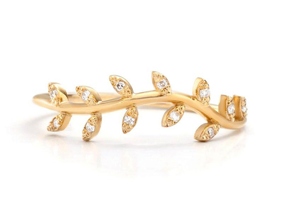 14K l'or jaune Olive Branch Diamond Ring Round a coupé la taille de 1.2mm