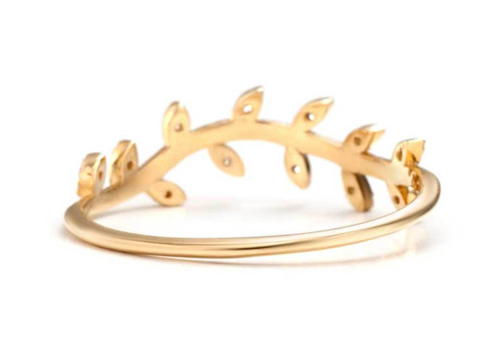 14K l'or jaune Olive Branch Diamond Ring Round a coupé la taille de 1.2mm