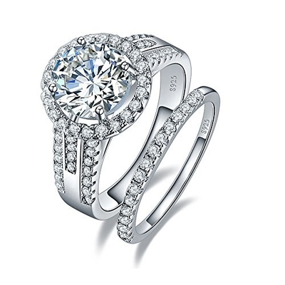 anneau d'or blanc de 18K 14K 10k, Diamond Wedding Ring Sets des femmes de 1.8CT 8mm
