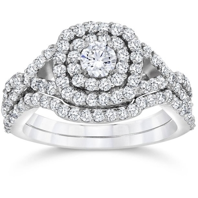 ODM de couleur d'or blanc de 43PCS 0.43ct Diamond Engagement Wedding Rings 18K