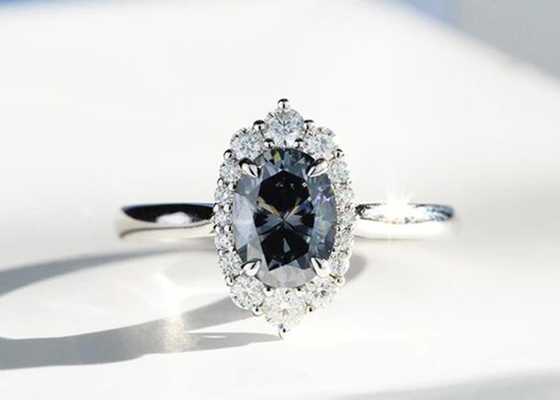 3 taille de la couleur 8×10MM de Moissanite développée par laboratoire ovale Ring Dark Grey de carat
