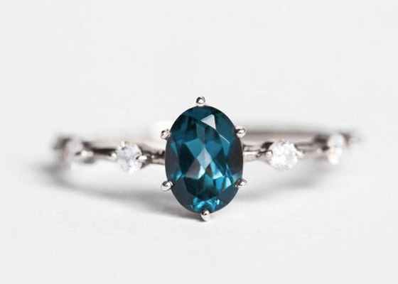 1.56ct Londres Topaz Ring bleu, OEM ovale de Diamond Ring Round Cut de forme