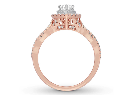 coupe de poire de Ring Set 7.0mm de 7ct 8ct 18K Rose Gold Ring, de fiançailles et de mariage