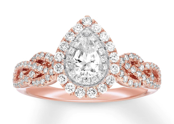coupe de poire de Ring Set 7.0mm de 7ct 8ct 18K Rose Gold Ring, de fiançailles et de mariage