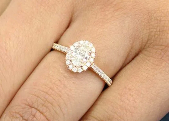 18K ovale Rose Gold Ring, 0.50Ct Diamond Engagement Ring 6.37x4.46x2.79mm