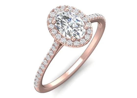 18K ovale Rose Gold Ring, 0.50Ct Diamond Engagement Ring 6.37x4.46x2.79mm