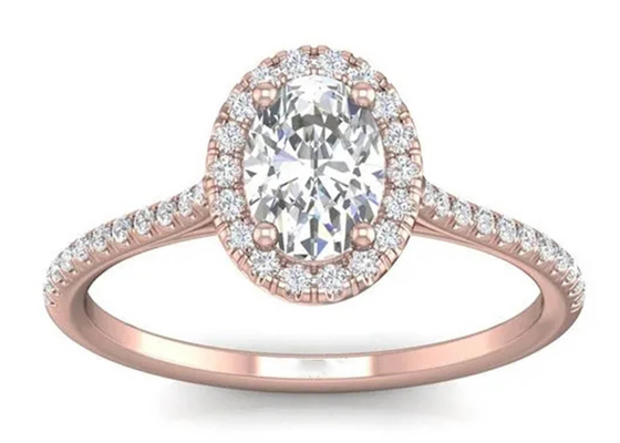 18K ovale Rose Gold Ring, 0.50Ct Diamond Engagement Ring 6.37x4.46x2.79mm