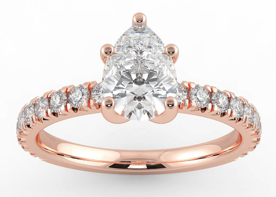 ODM de certificat de Wedding18K Rose Gold Ring Pear Cut 0.80ct DGC
