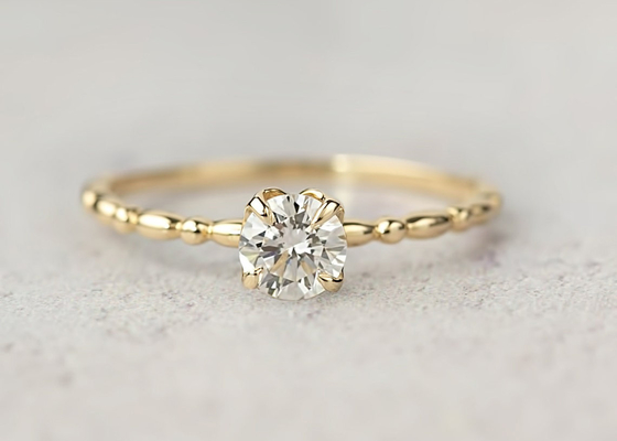 Or Ring With Solitaire Diamond, ODM de 6MM de 0.8ct Moissanite Diamond Rings