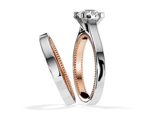Deux anneau d'or de Tone Color 9K 7.5MM avec le diamant de 1.5ct Moissanite