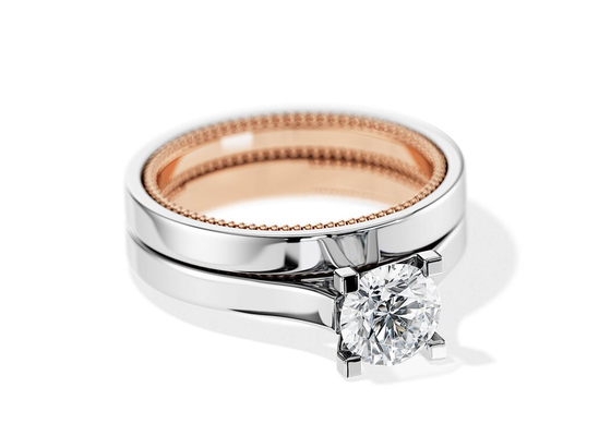 Deux anneau d'or de Tone Color 9K 7.5MM avec le diamant de 1.5ct Moissanite