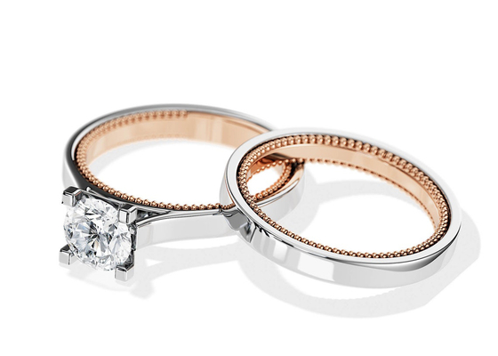 Deux anneau d'or de Tone Color 9K 7.5MM avec le diamant de 1.5ct Moissanite