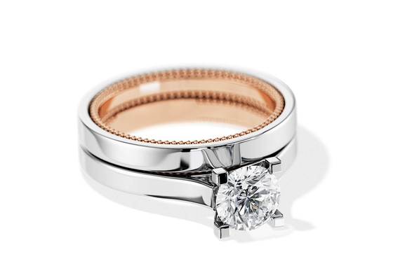 Deux anneau d'or de Tone Color 9K 7.5MM avec le diamant de 1.5ct Moissanite