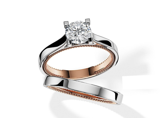 Deux anneau d'or de Tone Color 9K 7.5MM avec le diamant de 1.5ct Moissanite
