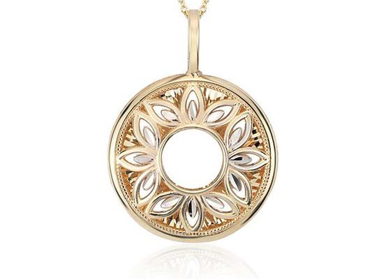 ODM d'OEM en filigrane floral de Diamond Pendant Necklace Yellow Gold de forme