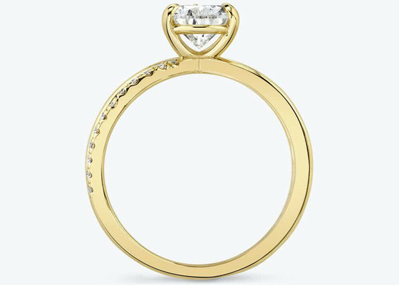 Anneaux d'or jaune de la coupe 9k de poire avec la dimension de RD 6×9mm de diamant de laboratoire