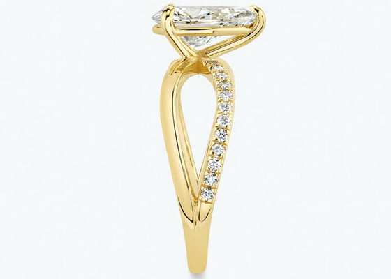 Anneaux d'or jaune de la coupe 9k de poire avec la dimension de RD 6×9mm de diamant de laboratoire