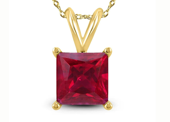 Colliers de l'or 14K de 7×7MM avec Ruby Pendant 2ct pour l'engagement