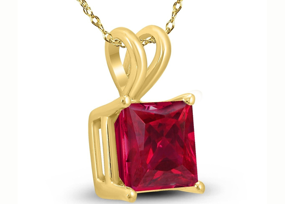 Colliers de l'or 14K de 7×7MM avec Ruby Pendant 2ct pour l'engagement