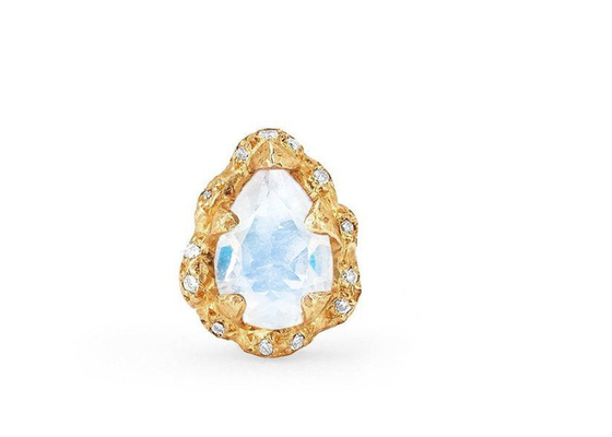 La baisse de l'eau a facetté des boucles d'oreille de l'or 9K avec le vrai diamant de 6×8MM Moonstone