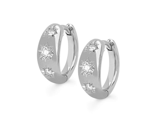 boucles d'oreille de cercle de Huggie d'or de taille de 12mm avec la coupe de rond 0.16ct CZ